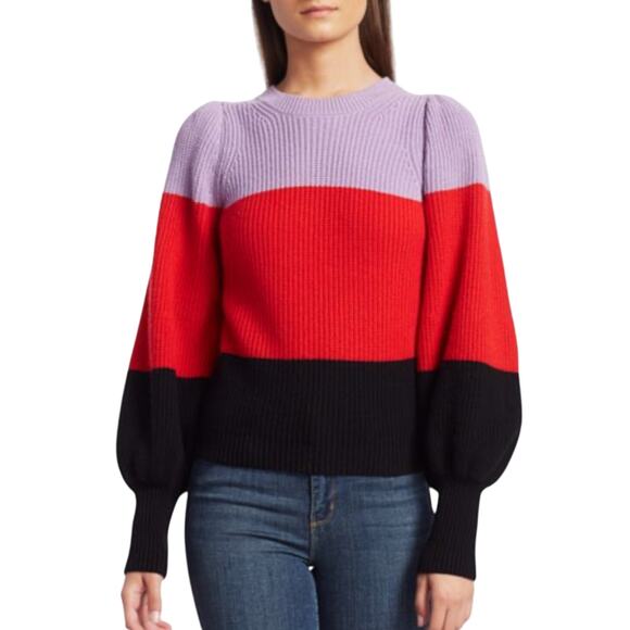A.L.C. Sammy Puff Sleeve Sweater Size Medium Colorblock Purple Red Wool Cashmere - Picture 1 of 8